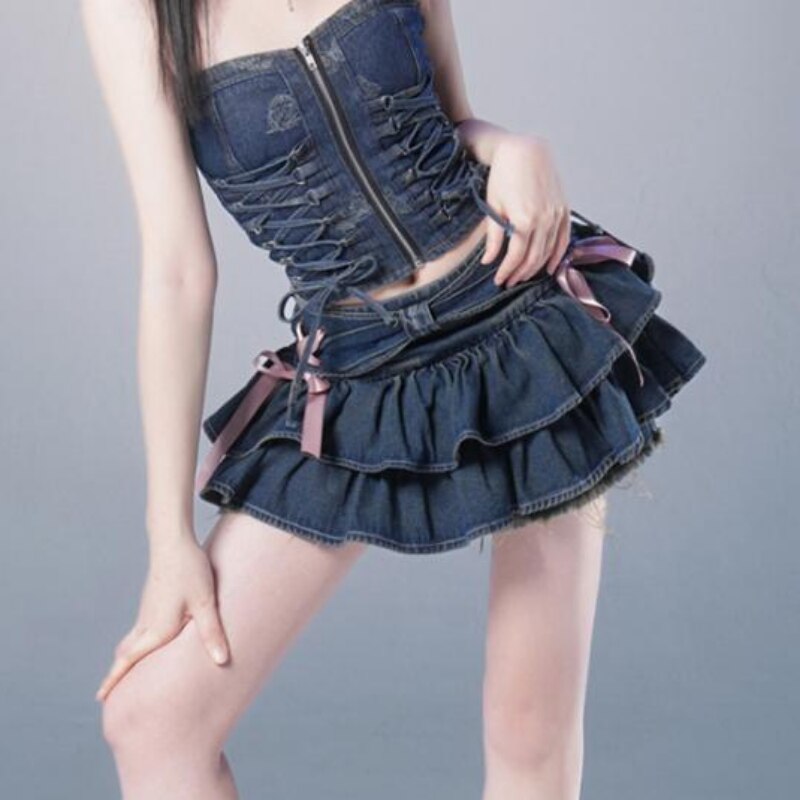 Denim Ribbon Skirt