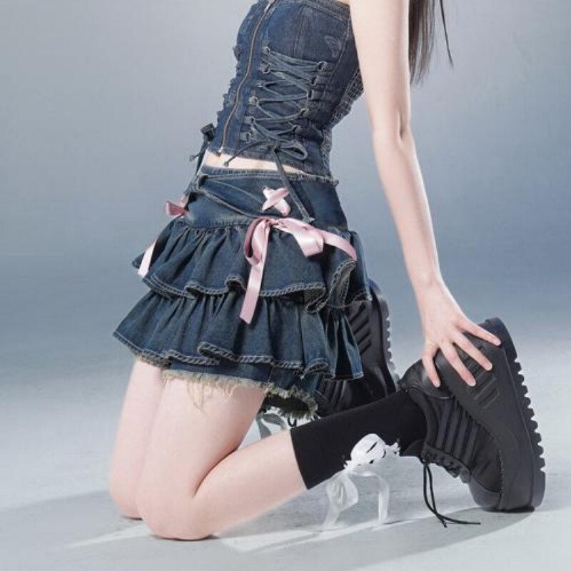 Denim Ribbon Skirt