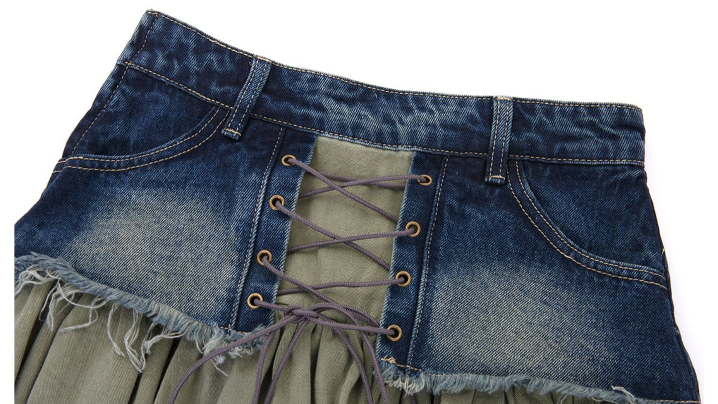Vintage Denim Ruffles Skirt