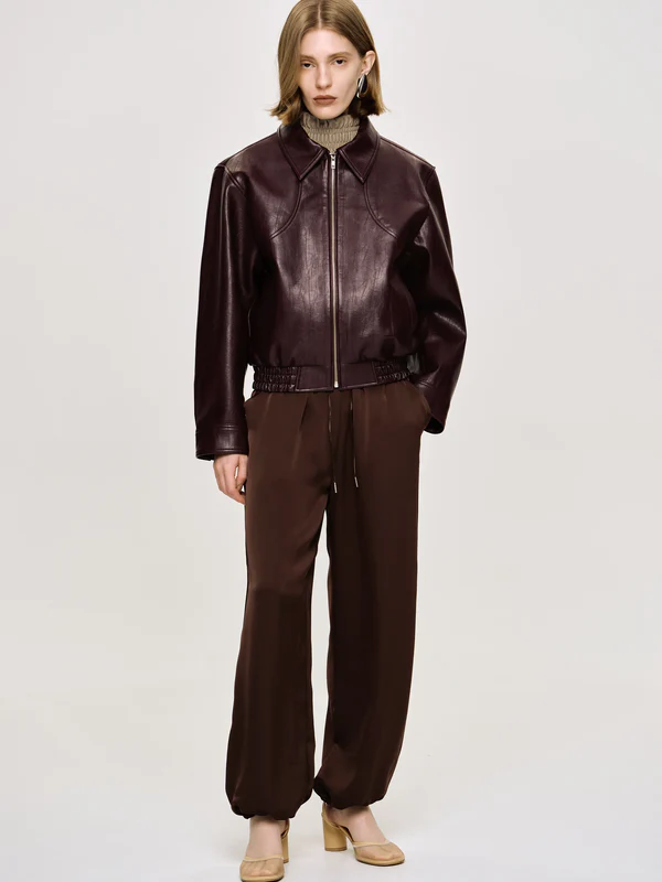 Burgundy Vegan Leather Jacket