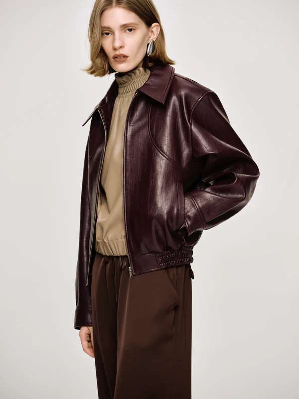 Burgundy Vegan Leather Jacket
