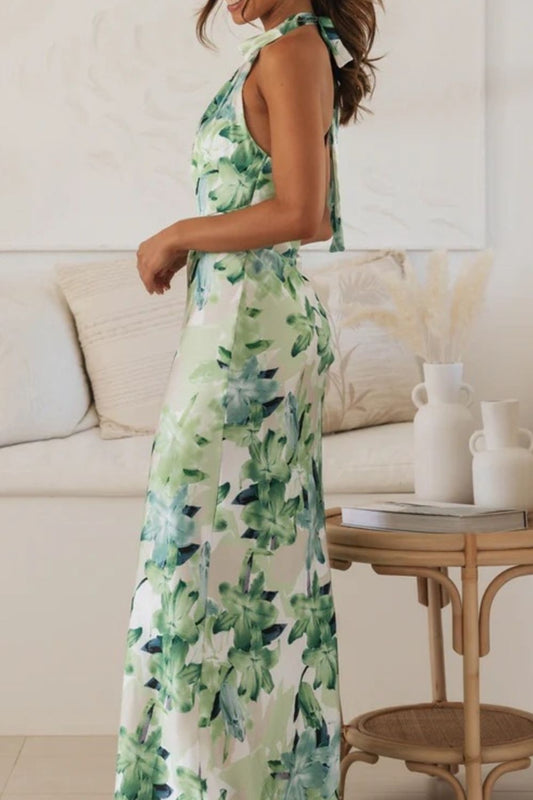 Alba Muse Floral Print Halter Neck Maxi Dress