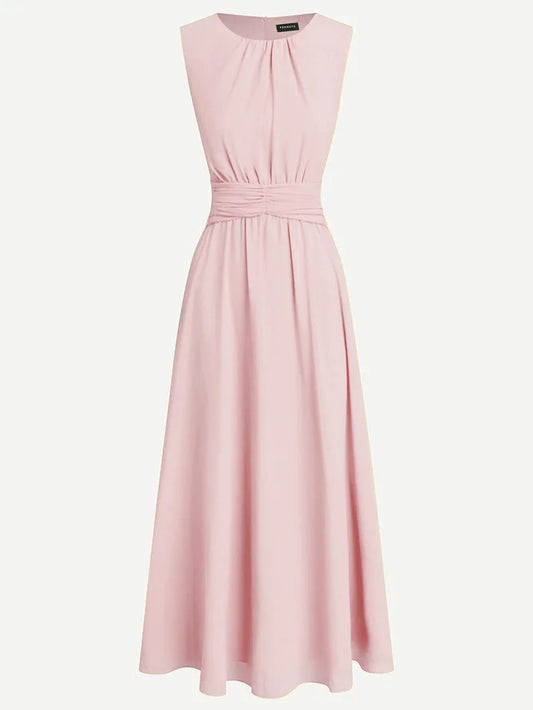 Alba Muse Sleeveless Ruched A-Line Chiffon Maxi Dress Wedding Guest