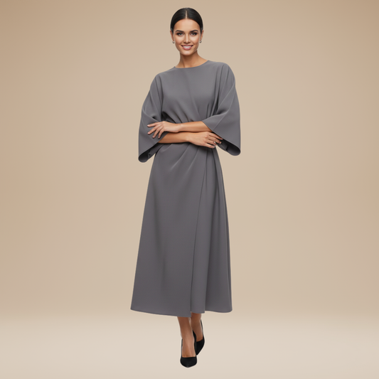 Alba Muse Wide Sleeve Midi Dress with Belt Wrap Style