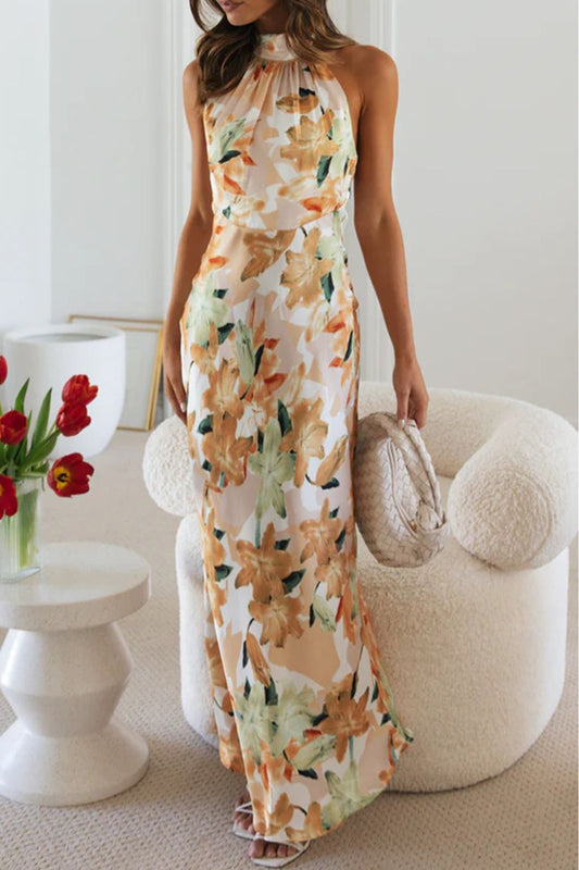 Alba Muse Floral Print Halter Neck Maxi Dress