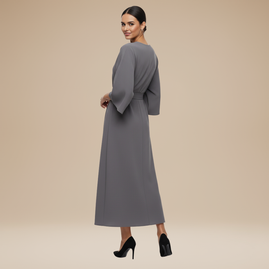 Alba Muse Wide Sleeve Midi Dress with Belt Wrap Style
