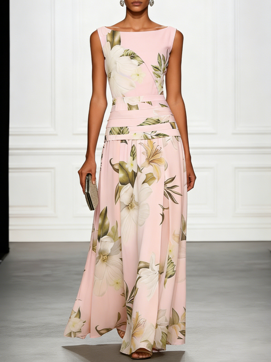 Alba Muse Floral Boat Neck Sleeveless Maxi Dress Wedding Guest