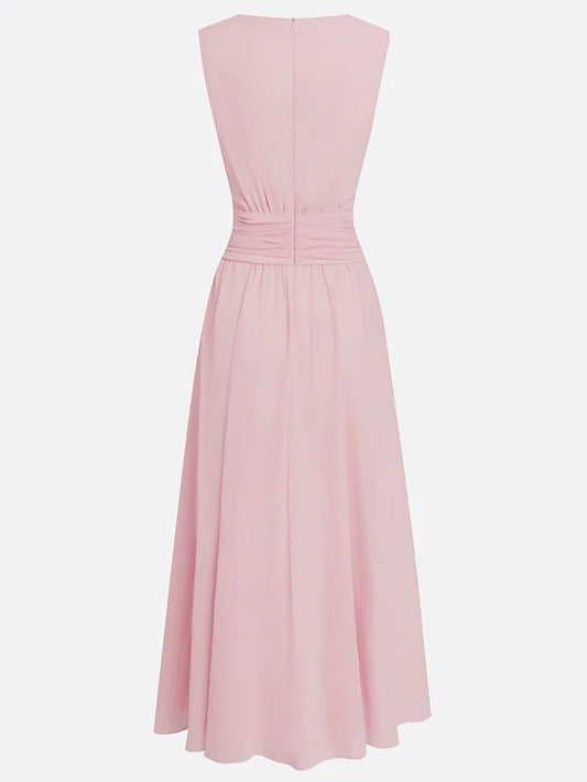 Alba Muse Sleeveless Ruched A-Line Chiffon Maxi Dress Wedding Guest