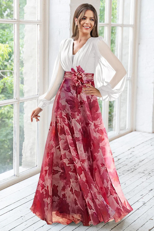 Alba Muse Floral V-Neck Balloon Sleeve Maxi Dress