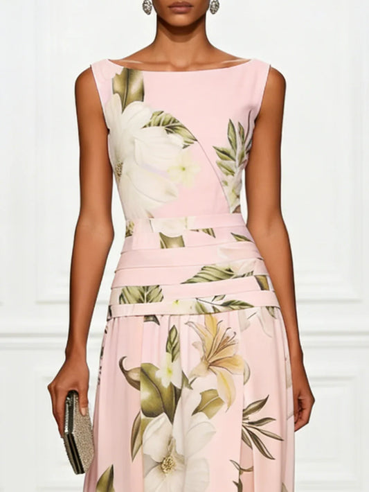 Alba Muse Floral Boat Neck Sleeveless Maxi Dress Wedding Guest