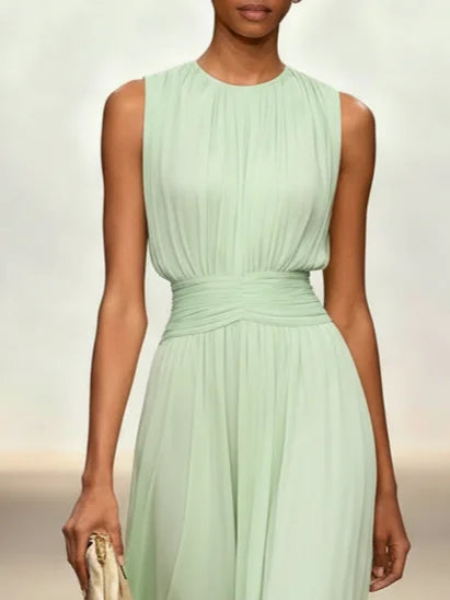 Alba Muse Sleeveless Ruched A-Line Chiffon Maxi Dress Wedding Guest