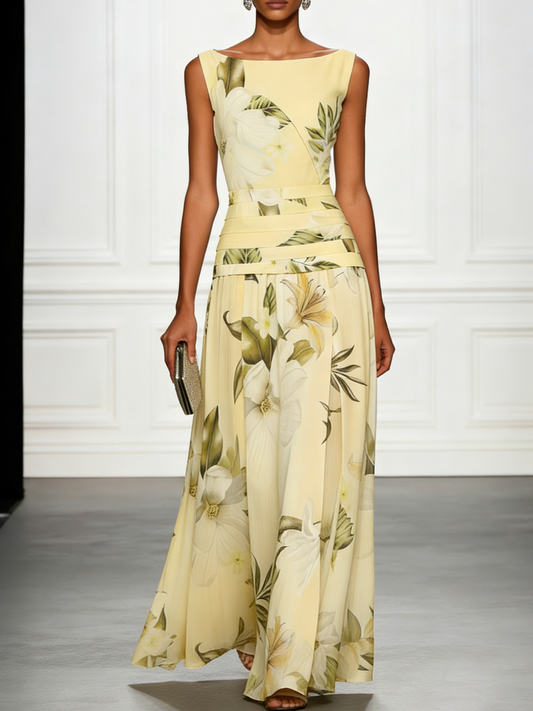 Alba Muse Floral Boat Neck Sleeveless Maxi Dress Wedding Guest
