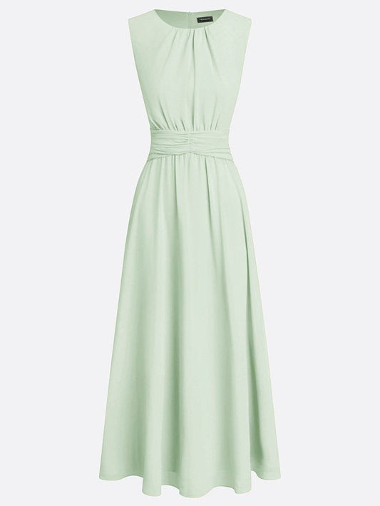 Alba Muse Sleeveless Ruched A-Line Chiffon Maxi Dress Wedding Guest