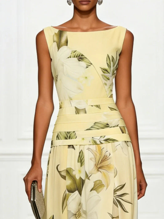 Alba Muse Floral Boat Neck Sleeveless Maxi Dress Wedding Guest