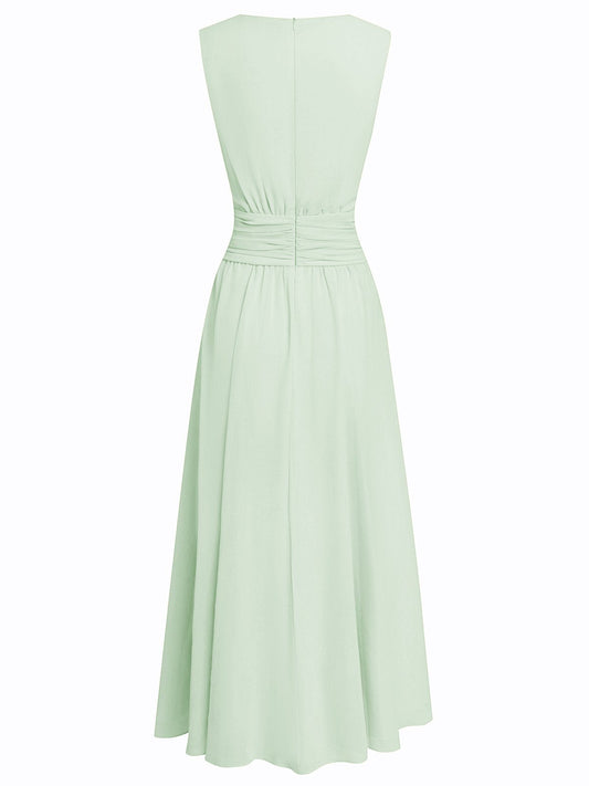 Alba Muse Sleeveless Ruched A-Line Chiffon Maxi Dress Wedding Guest