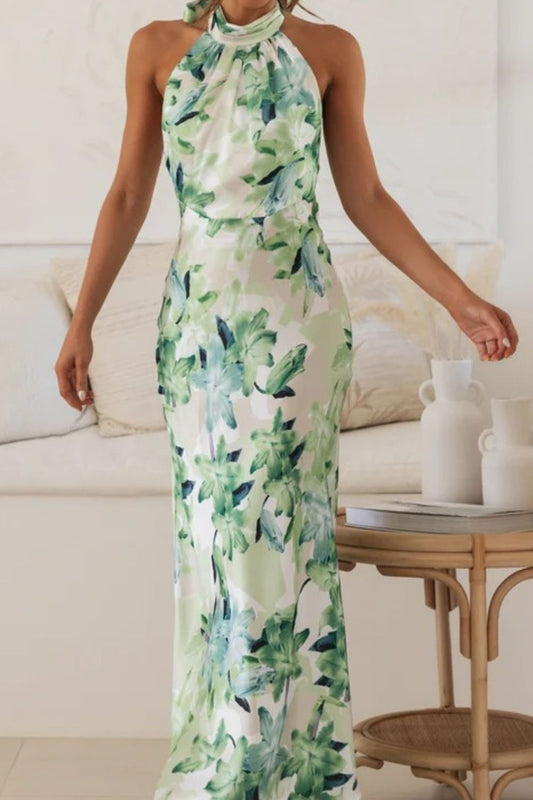 Alba Muse Floral Print Halter Neck Maxi Dress