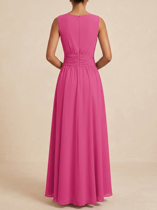 Alba Muse Sleeveless Ruched A-Line Chiffon Maxi Dress Wedding Guest