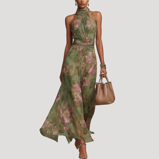 Alba Muse Floral Halter Neck Maxi Dress Wedding Guest