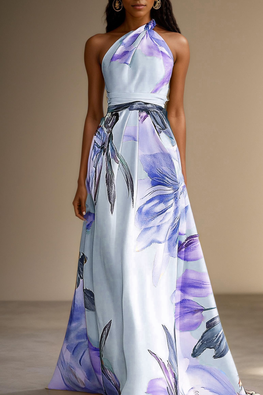 Alba Muse Floral Satin One-Shoulder Maxi Dress Wedding Guest