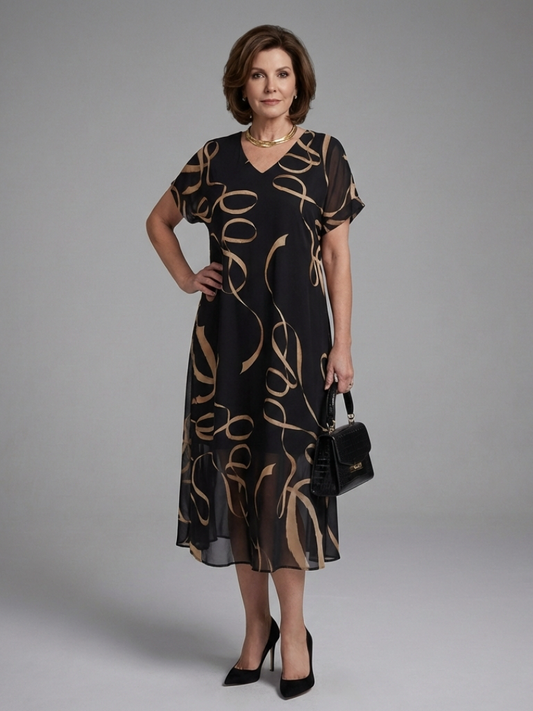 Adria | Short Sleeve Abstract Midi Dress
