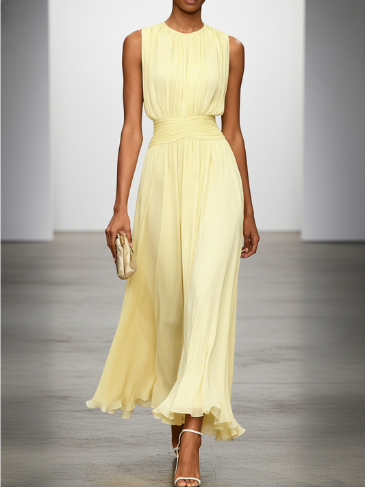 Alba Muse Sleeveless Ruched A-Line Chiffon Maxi Dress Wedding Guest