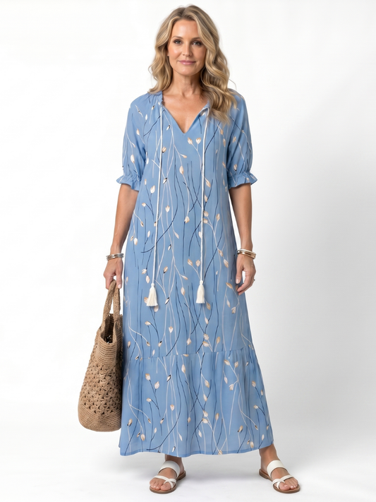 Alora | Floral Print Tassel Tie Midi Dress
