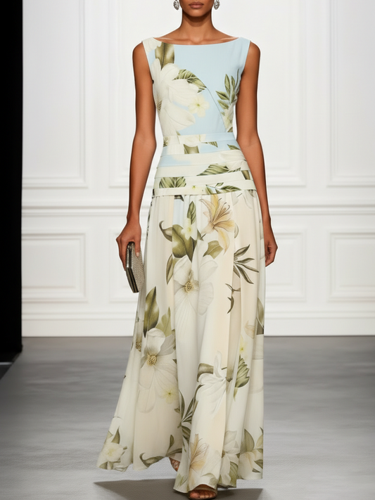 Alba Muse Floral Boat Neck Sleeveless Maxi Dress Wedding Guest