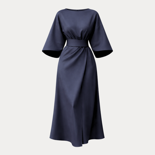 Alba Muse Wide Sleeve Midi Dress with Belt Wrap Style