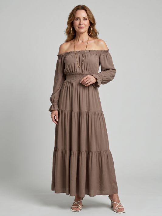 Anora | Off Shoulder Side Slit Midi Dress