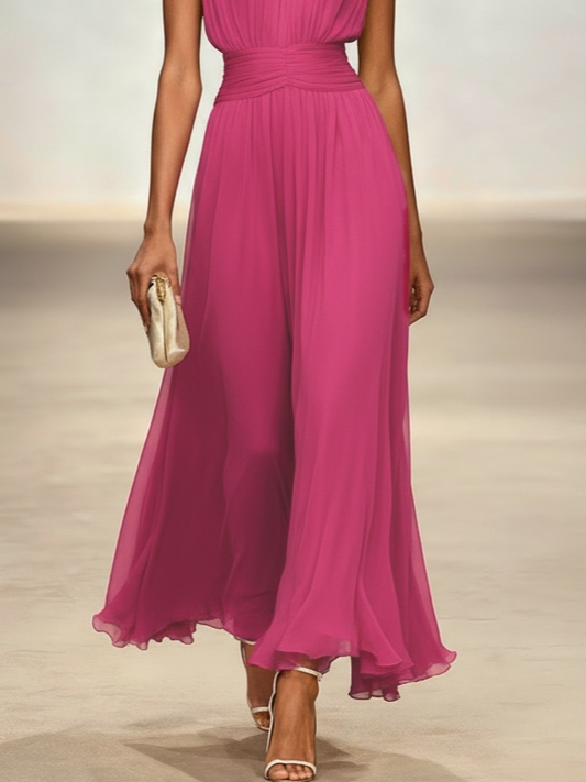 Alba Muse Sleeveless Ruched A-Line Chiffon Maxi Dress Wedding Guest