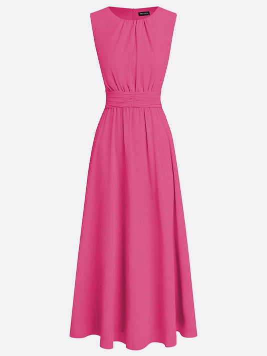 Alba Muse Sleeveless Ruched A-Line Chiffon Maxi Dress Wedding Guest