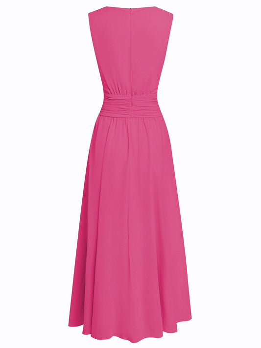 Alba Muse Sleeveless Ruched A-Line Chiffon Maxi Dress Wedding Guest