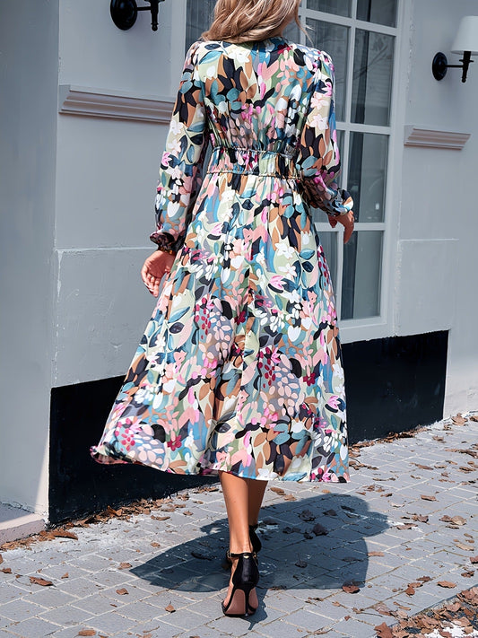 Alba Muse Floral Print Long Sleeve Midi Dress