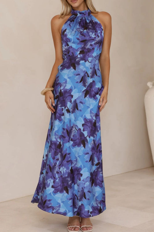 Alba Muse Floral Print Halter Neck Maxi Dress