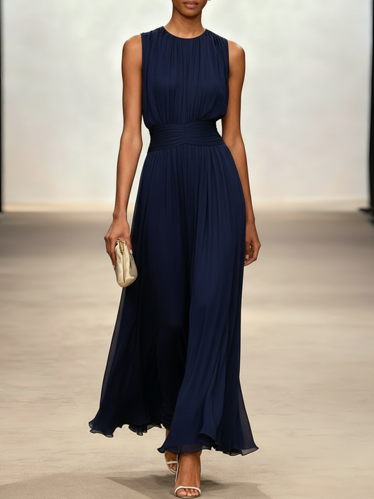 Alba Muse Sleeveless Ruched A-Line Chiffon Maxi Dress Wedding Guest