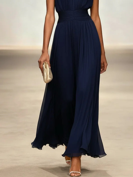 Alba Muse Sleeveless Ruched A-Line Chiffon Maxi Dress Wedding Guest
