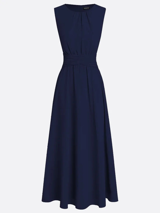 Alba Muse Sleeveless Ruched A-Line Chiffon Maxi Dress Wedding Guest