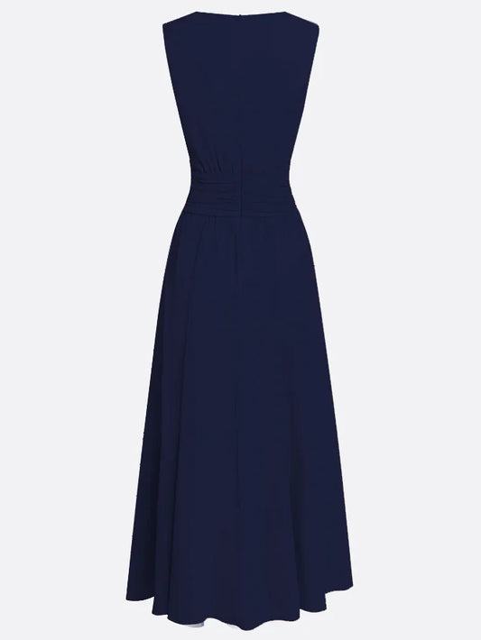 Alba Muse Sleeveless Ruched A-Line Chiffon Maxi Dress Wedding Guest