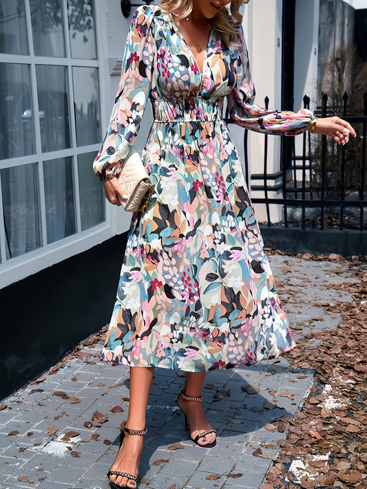 Alba Muse Floral Print Long Sleeve Midi Dress