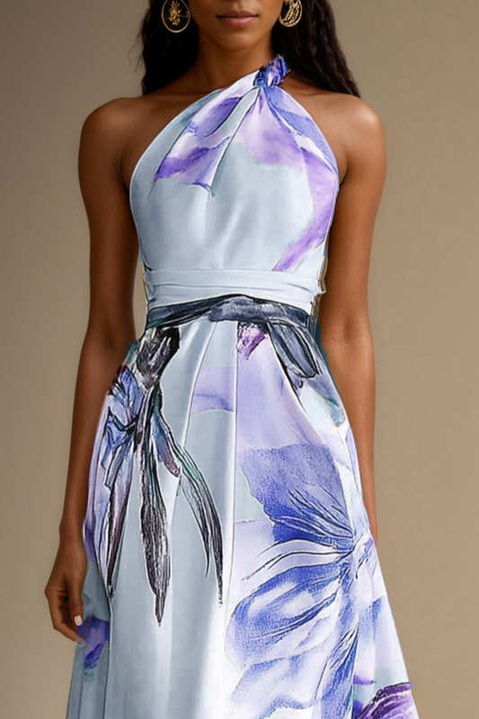 Alba Muse Floral Satin One-Shoulder Maxi Dress Wedding Guest
