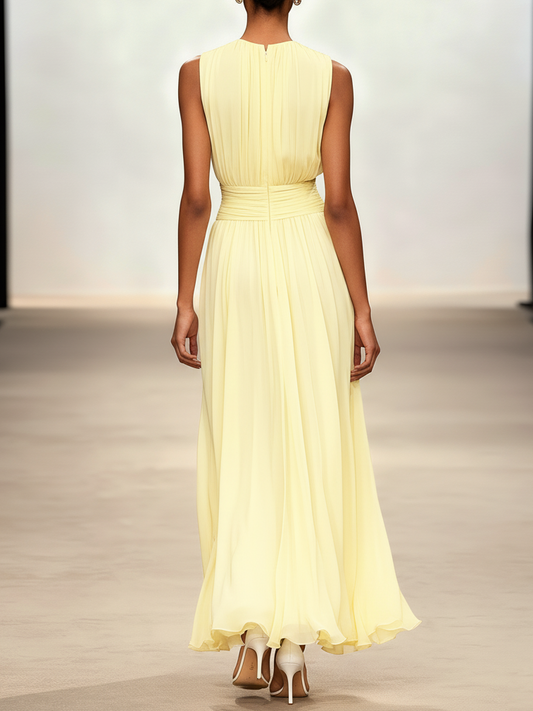 Alba Muse Sleeveless Ruched A-Line Chiffon Maxi Dress Wedding Guest