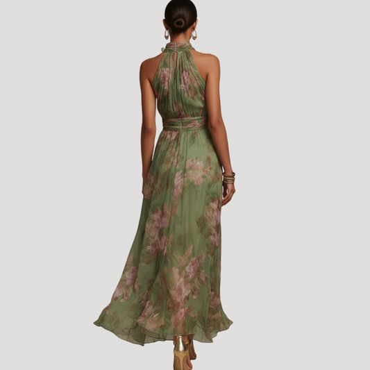 Alba Muse Floral Halter Neck Maxi Dress Wedding Guest