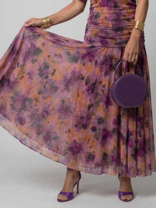 Alba Muse Off-Shoulder Draped Neckline Flared Midi Dress