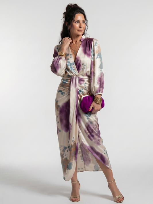 Valentina | Cross Wrap Tie Waist Printed Midi Dress