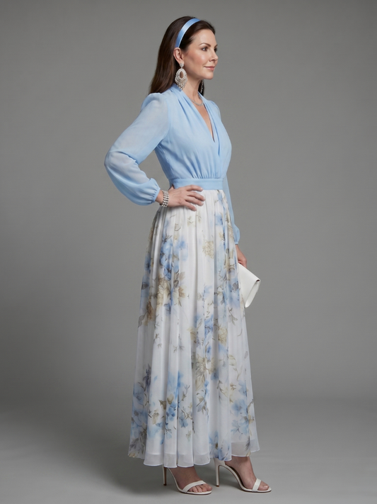 Augusta | V Neck Sheer Bodice Floral Maxi Dress