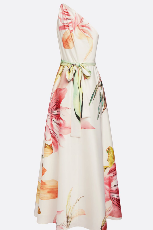 Alba Muse Floral Satin One-Shoulder Maxi Dress Wedding Guest