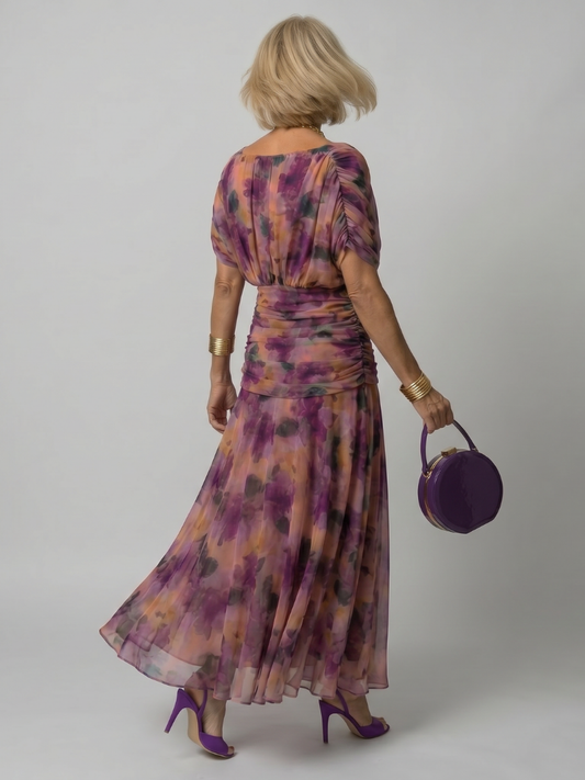 Alba Muse Off-Shoulder Draped Neckline Flared Midi Dress