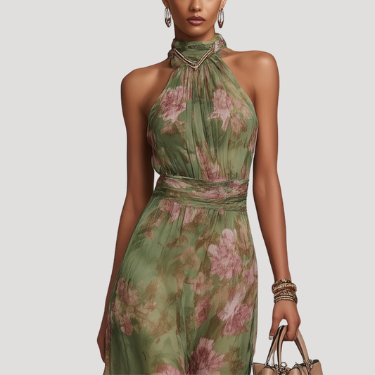 Alba Muse Floral Halter Neck Maxi Dress Wedding Guest