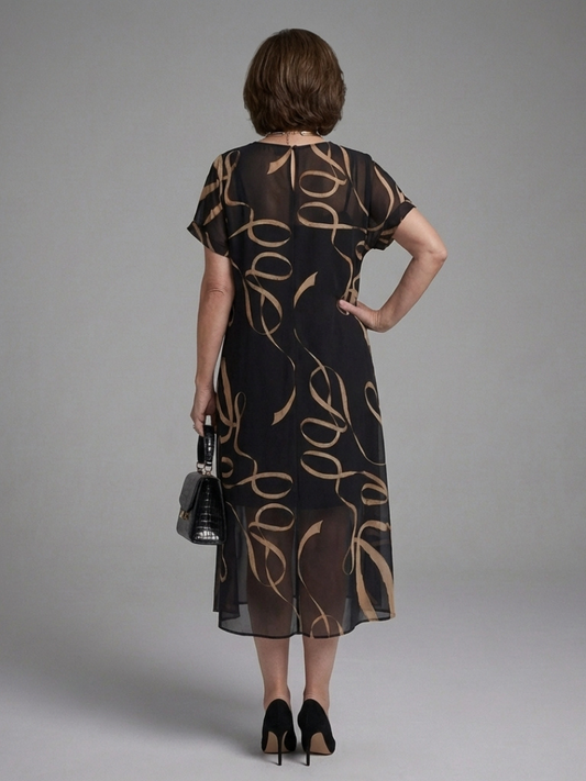 Adria | Short Sleeve Abstract Midi Dress