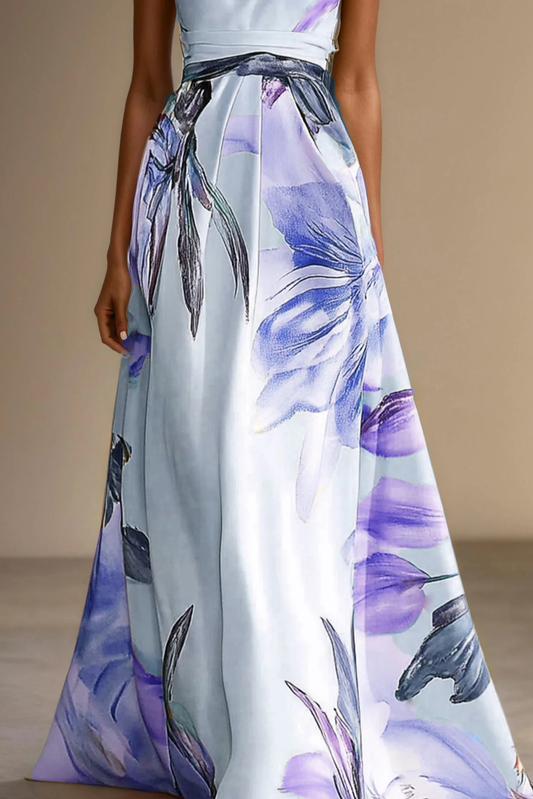 Alba Muse Floral Satin One-Shoulder Maxi Dress Wedding Guest